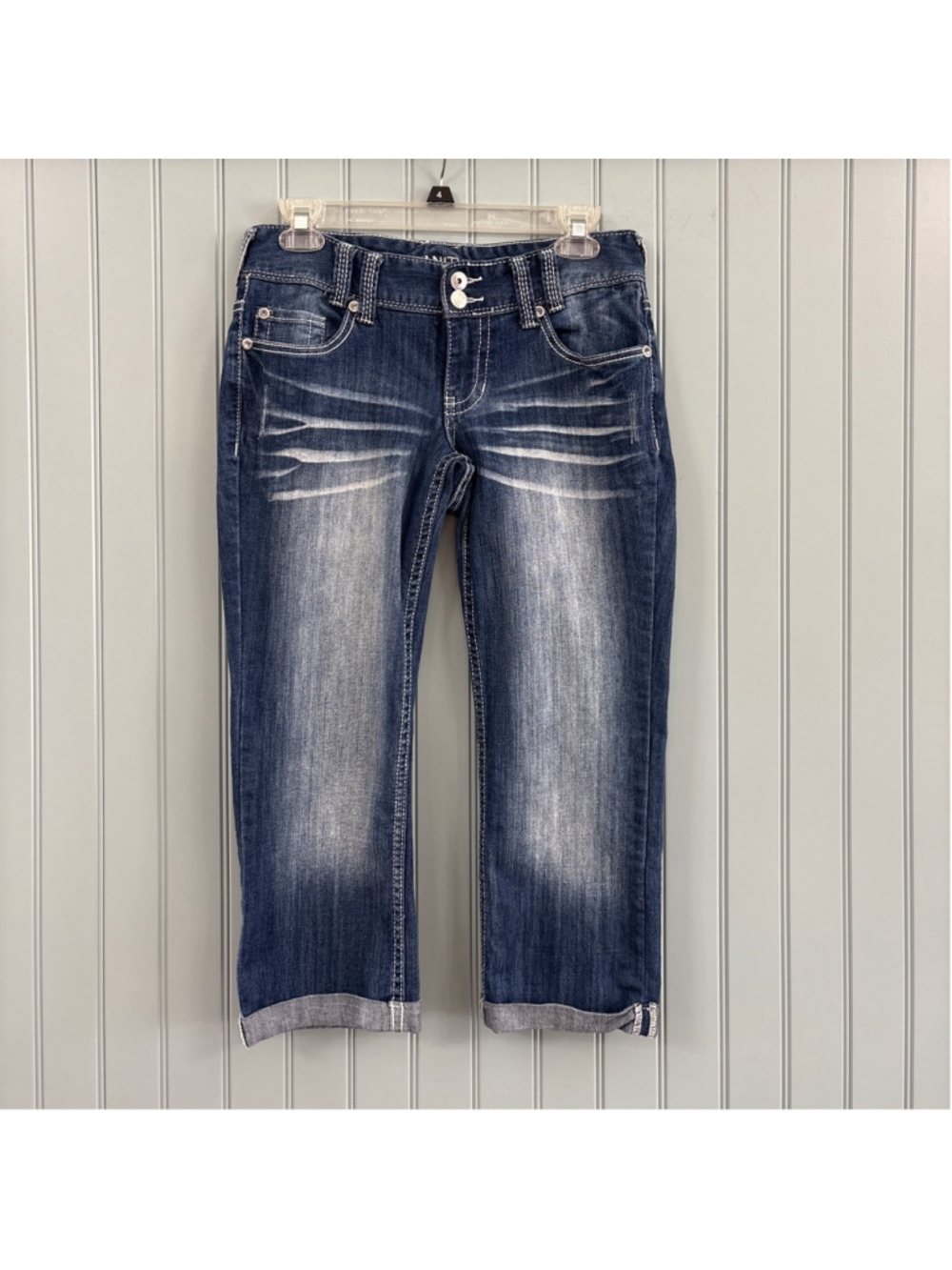 Vanity Blue Cropped Jeans with White Stitching Size 27